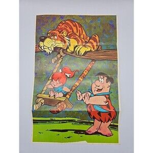 Vintage Flintstones Poster Fred Pepples Tiger 1970's Cereal Box Prize 17" x 11"